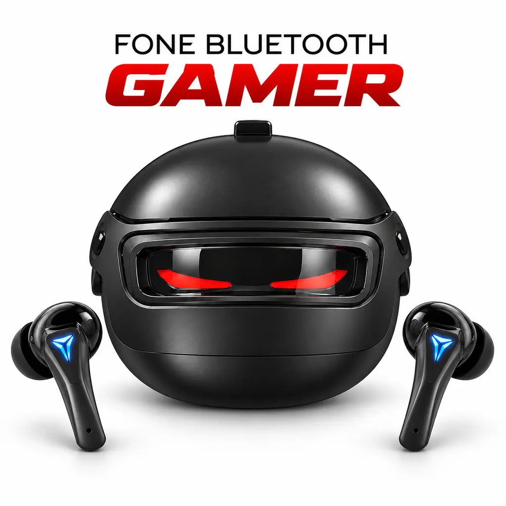 Fone Bluetooth Sem Fio TWS com Case Capacete Controle Touch e Uso Independente dos Lados