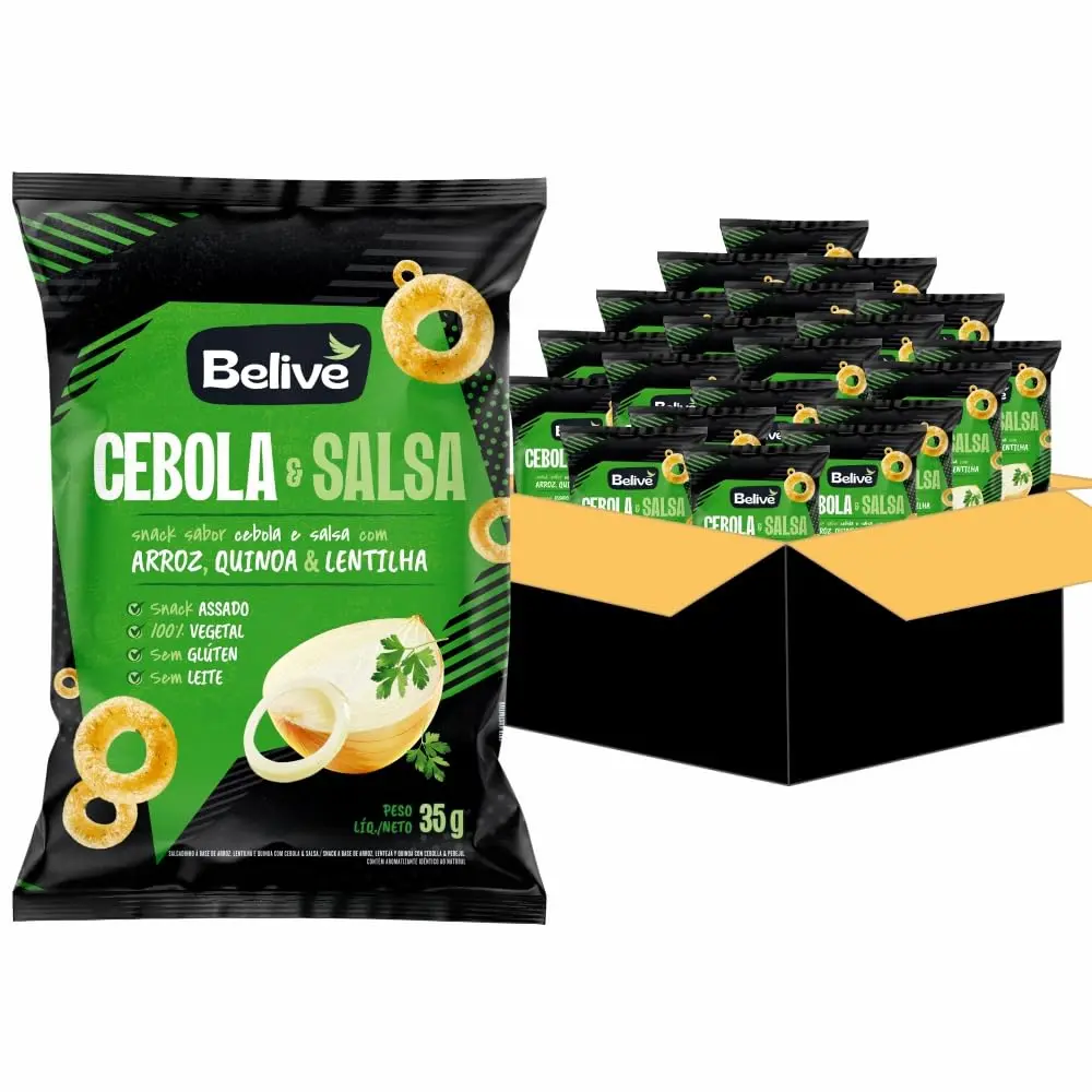 Belive Display Snack De Arroz Sabor Cebola E Salsa Sem Glúten Sem Leite 35G - Caixa Com 20 Unidades
