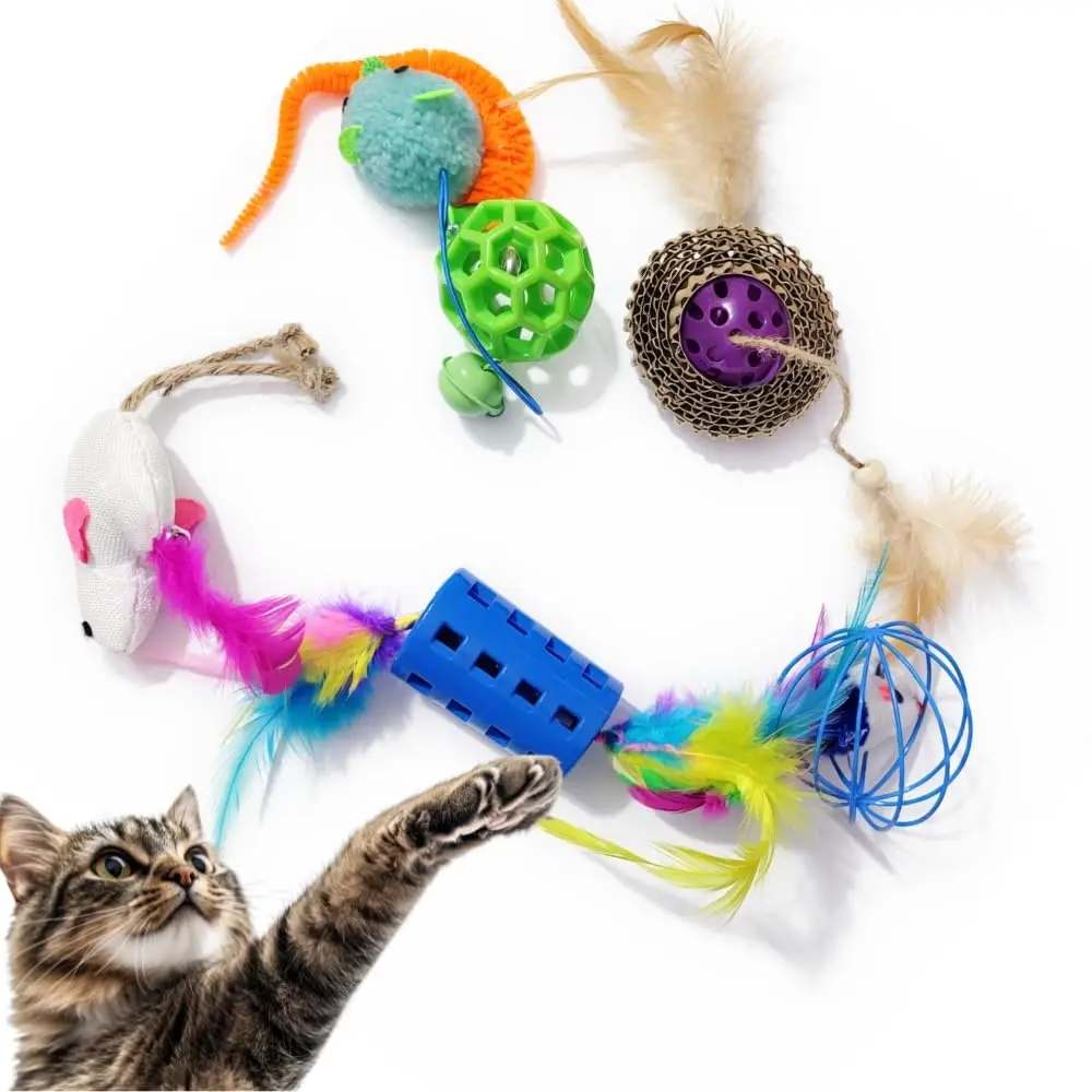 Kit com 3 Brinquedos para Gatos Tipo Varinha com Pelúcias, Catnip e Penas | Estimula Caça, Saltos e Brincadeiras | Ideal para Apartamentos e Ambientes Internos - Modelos Sortidos