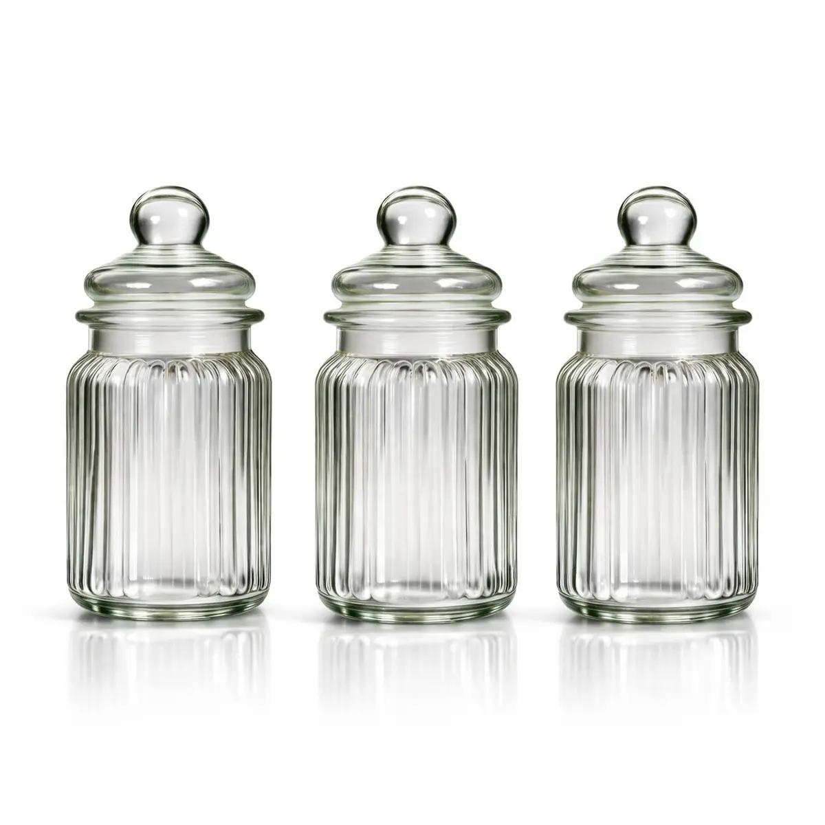 Kit 3 Potes de Vidro Hermético 230ml Canelado para Temperos Premium