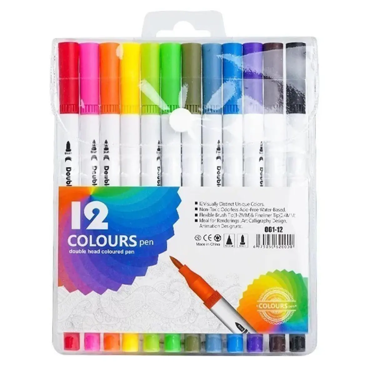 Canetas Brush Pen e Ponta Fina 2 em 1 Kit Profissional para Lettering Caligrafia e Desenho Canetinhas Coloridas Dual Tip para Artistas Estudantes e Adultos (12 cores)