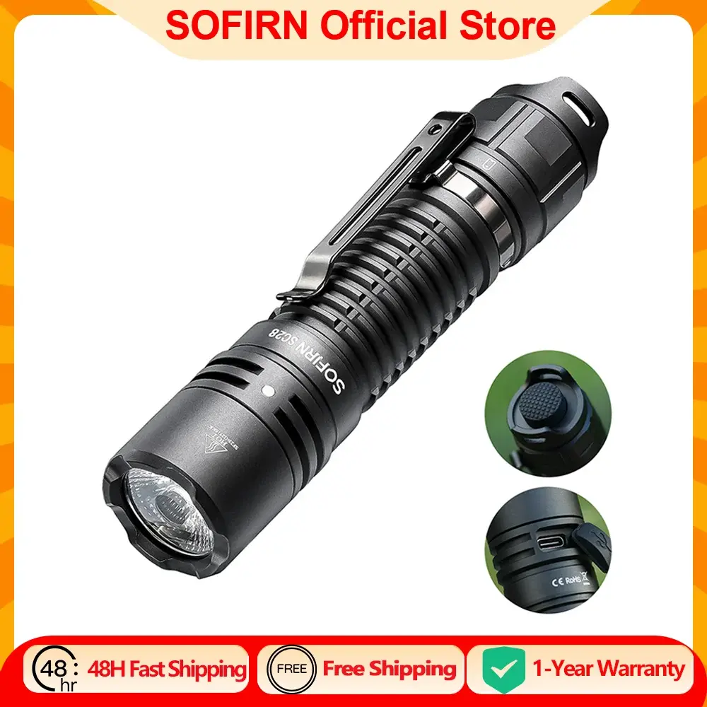 Sofirn sc28 luz poderosa tática xhp50b hd lanterna recarregável 2800 lumens lanterna edc tocha ipx8 para caça pesca