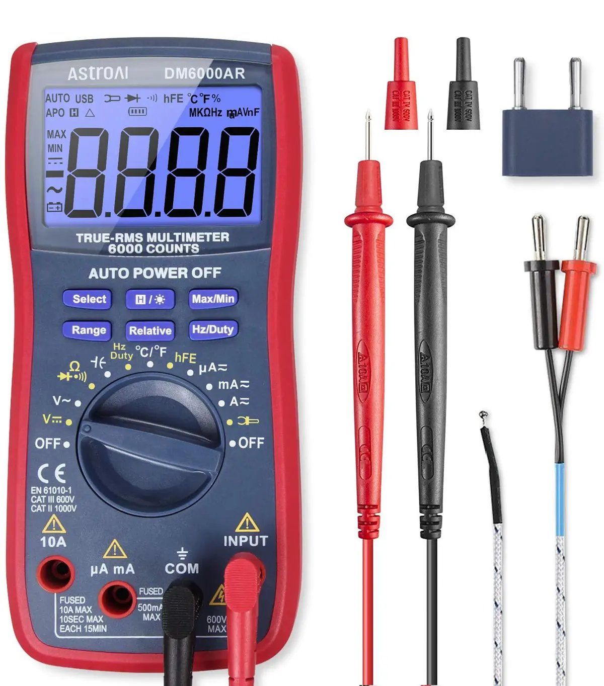 AstroAI 6000 Contagens True-RMS Multímetro Digital Profissional, Alcance Automático, Temperatura, Frequência, Tensão CA/CC, Medidor de Corrente, Resistência, Testador de Diodo CC, Função Magnética