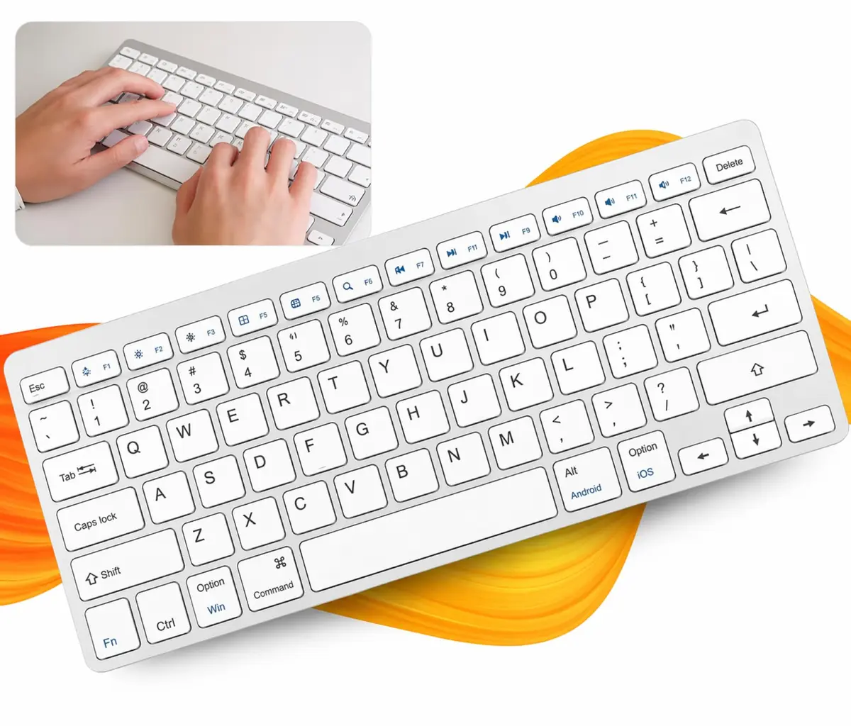 Teclado Bluetooth Sem Fio ABNT2 Tecla Ç Ultra Fino Portátil - Branco | Digitação Confortável, Mobilidade e Organização do Espaço