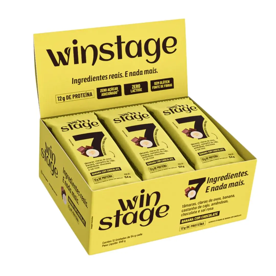 Barra de Proteína Winstage Sabor Banana com Chocolate 12x54g | Ingredientes reais