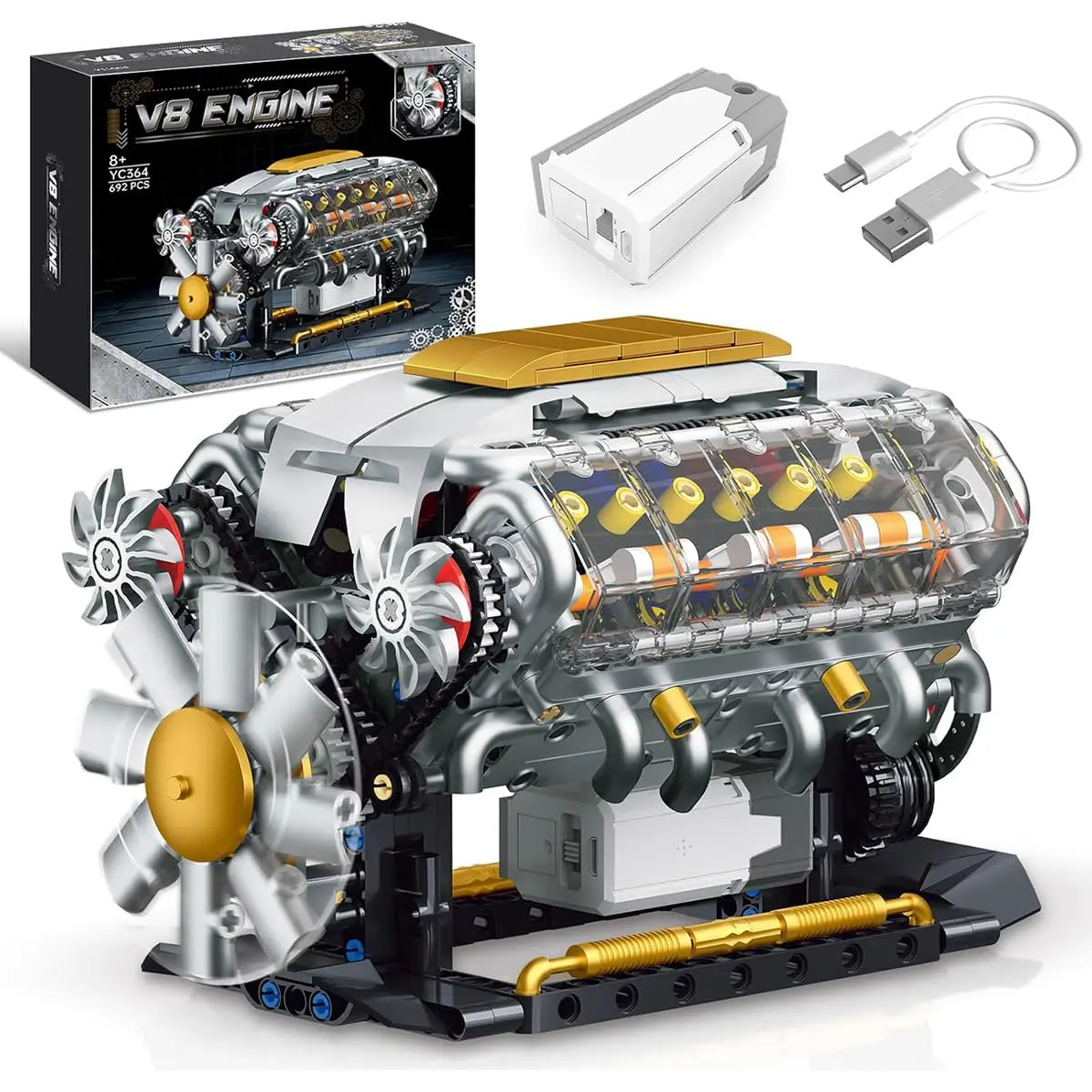 Brastoy Blocos Montar Construção de Motor V8 Modelo STEM Brinquedos Infantil e Adulto (692 Peças) - 1