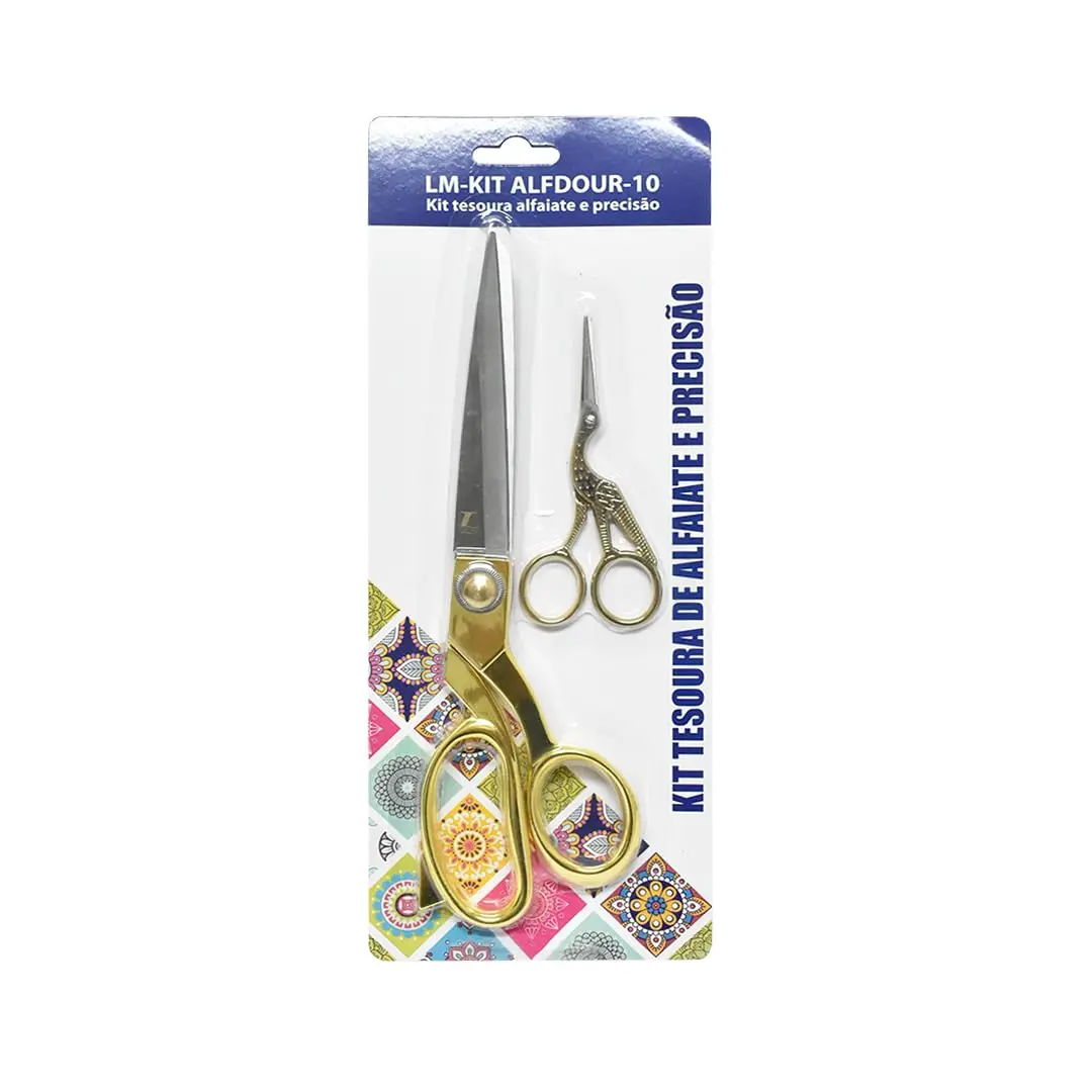Kit Tesoura Profissional Dourada Costureira Tapeceiro Forjada Alfaiate 10" Lanmax