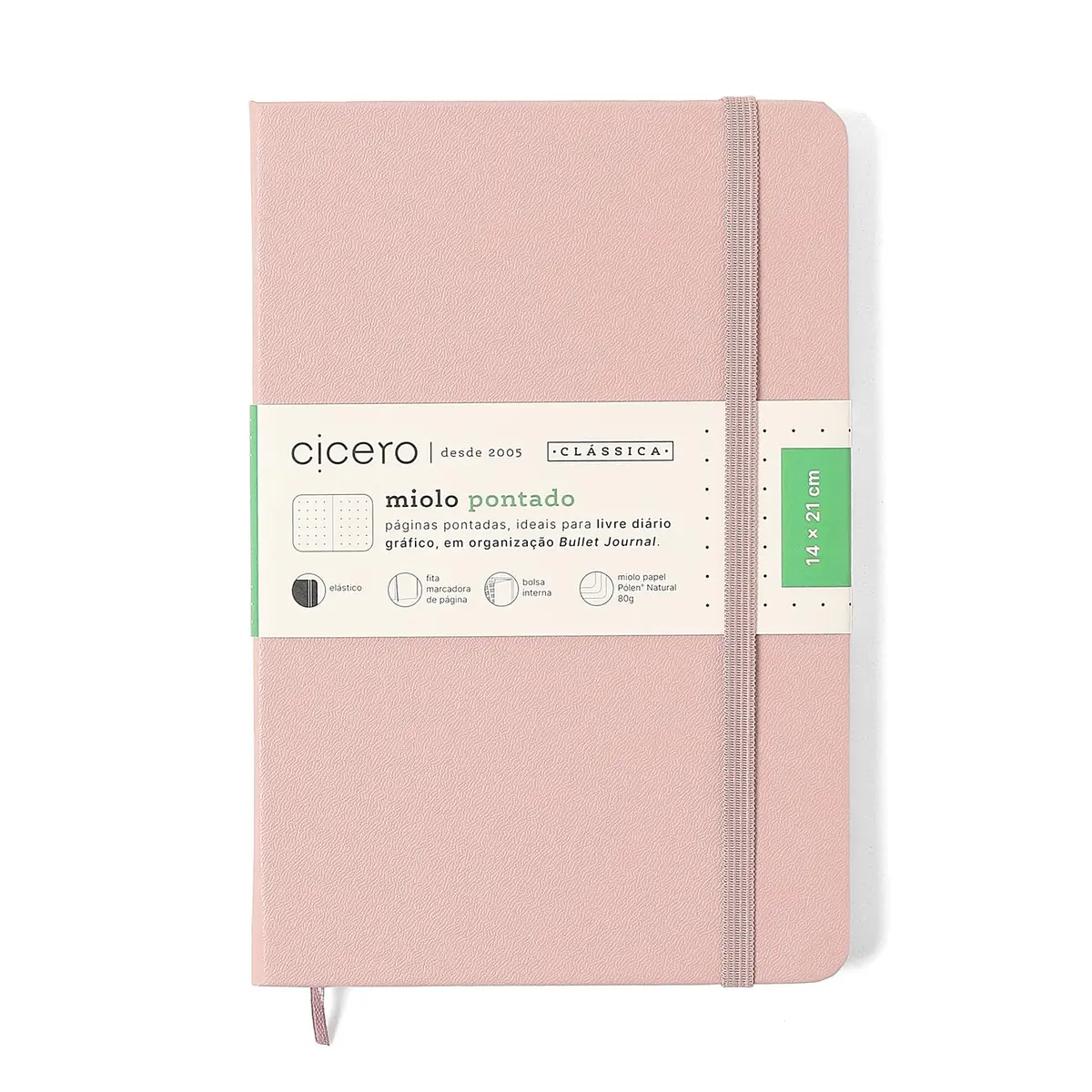 Caderneta Clássica Pontada 14x21cm - Cor Rosa Orquídea - Bullet Journal | Papel Pólen 80g | 160 páginas, capa dura | Cicero