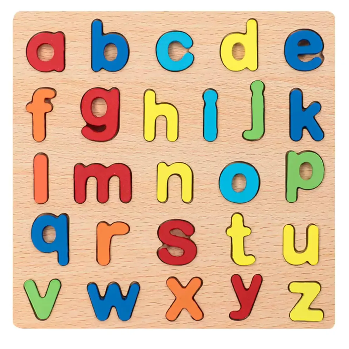 Tabuleiro Educativo Pedagógico de Madeira, Alfabeto Letras e Números, Formas Geométricas, 20x20 cm, para Crianças a partir de 2 Anos Auxilia no Aprendizado (ALFABETO MINUSCULO)