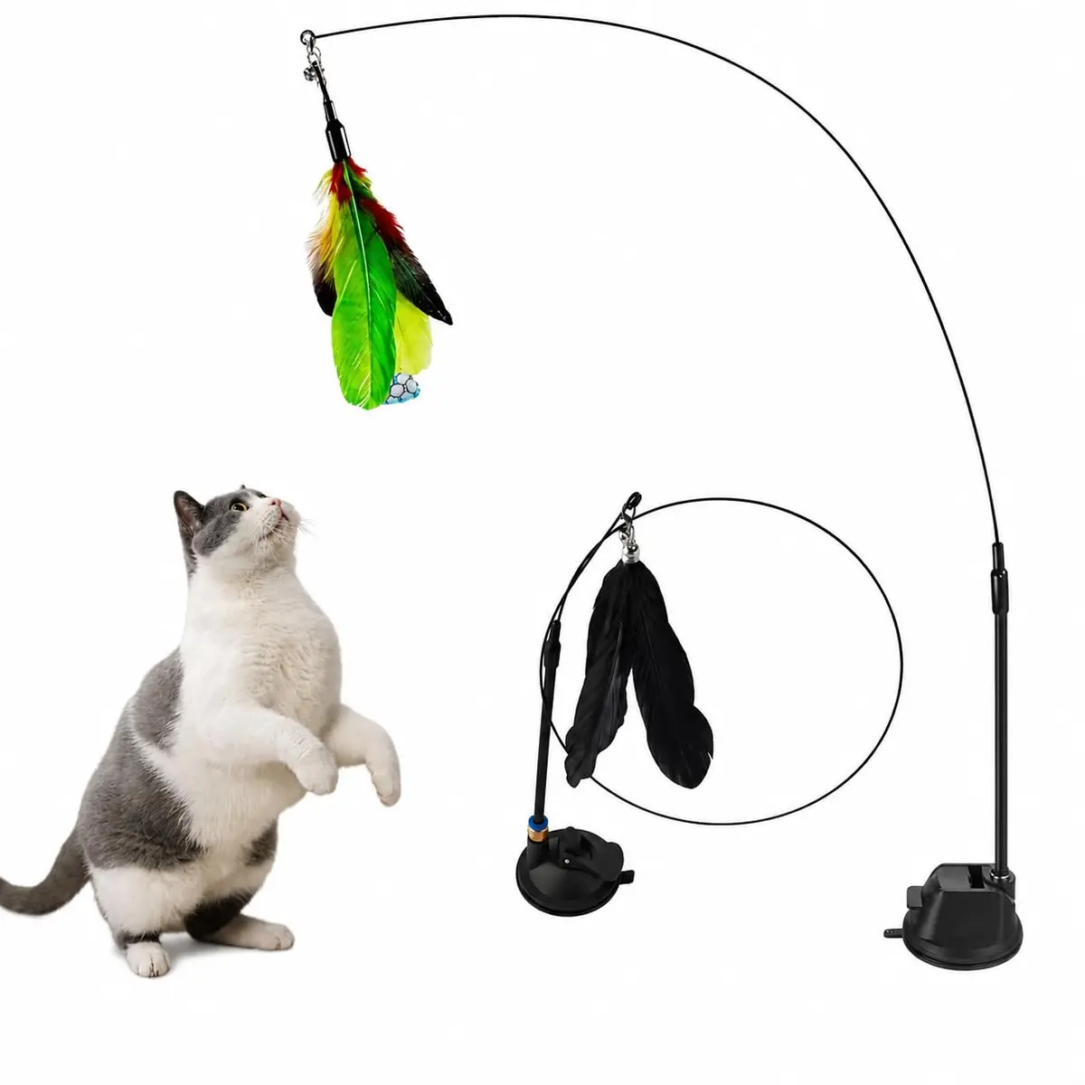 Brinquedo Gato Varinha Pássaro Com Ventosa Fixa Chao Parede Janela