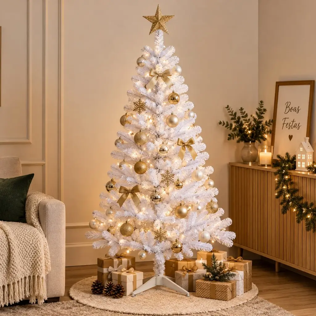 Árvore De Natal 1,50M Branca Decoração Natalina