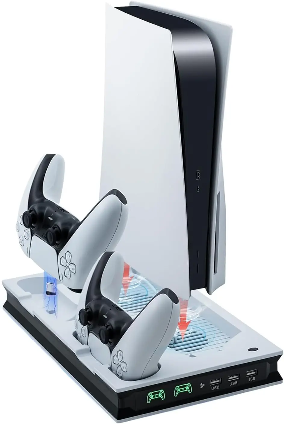 Suporte para PS5 com 2 Ventoinhas de Resfriamento, Base Carregador Cooler para PS5, Suporte Multifuncional Cooler para PS5, Estação de Carregamento de Controle Duplo Rápido