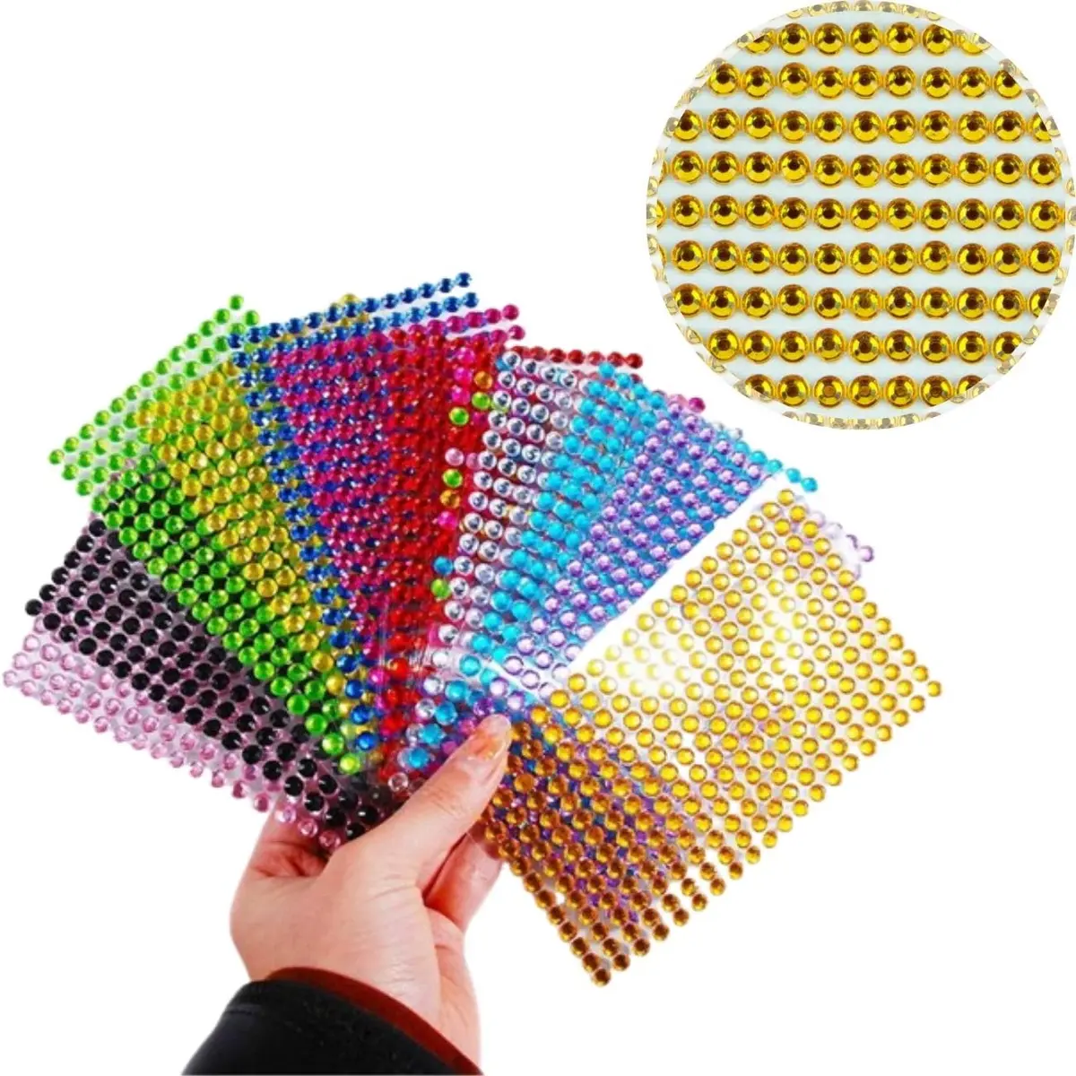 Cartela Adesiva De Strass 5mm, Cartela Com 273 Unidades, Strass Meia Pérola Adesivo, Strass Chaton Adesivado Nacarado (Ouro Metalizado, 5mm)