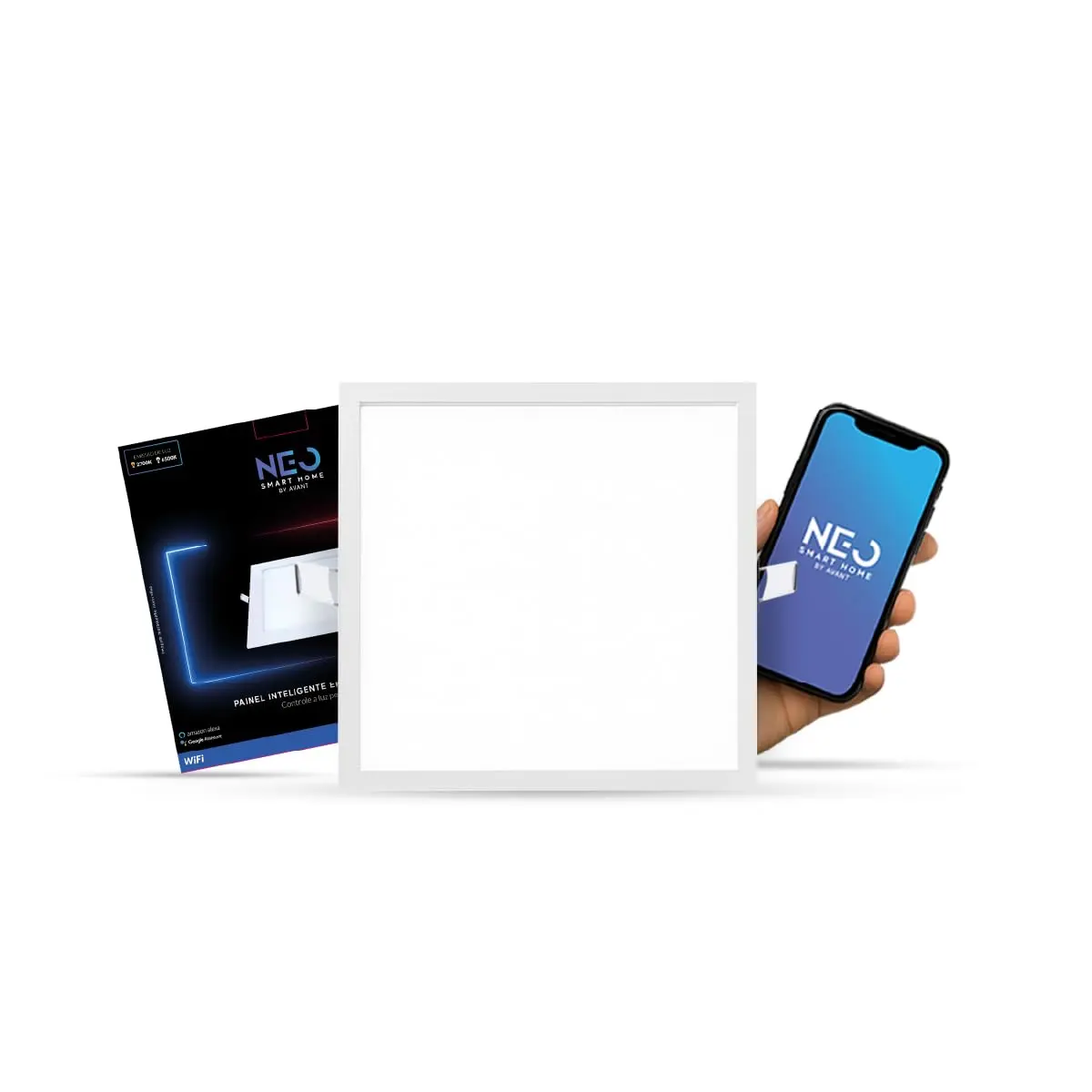 Painel Plafon Inteligente LED Smart Wi-Fi compatível com Alexa, linha NEO, 24W, 30x30, Embutir, Quadrado, Luz branca e amarela (2700K-6500K), Bivolt, Avant