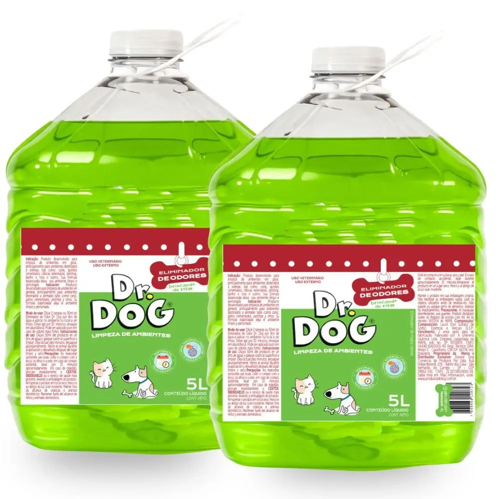 Elimina Odores PET Dr. Dog 5 litros – Antibac Concentrado - Limpeza Segura para Quintal, Garagem, Clínicas e Caixa de Areia - Aroma Suave Bamboo OU Capim Limão (2x Capim-limão)