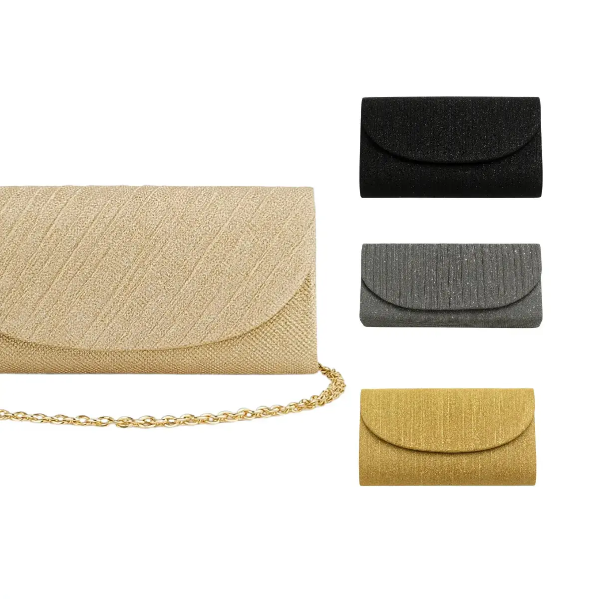 Bolsa Clutch para Festa Brilho e Glitter Feminina com Alça Removível Preta thumbnail 2