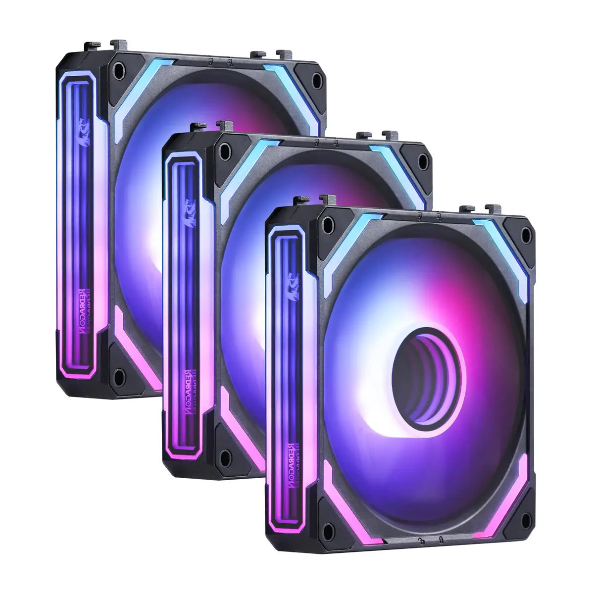 Kit com 3 Fans Redragon ARGB Infinity Mirror Pretas Interligáveis 120 mm - 1