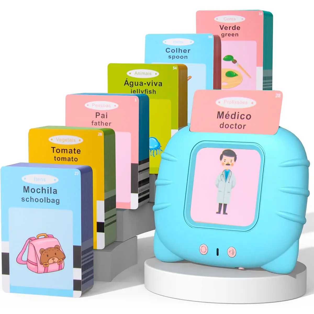 Cartões Montessori Educativos com Leitor Flash Português e Inglês Infantil - 1