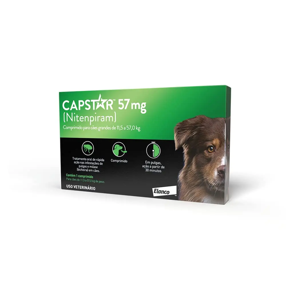 Elanco Capstar Antipulgas 57 Mg Para Cães Acima De 11 4 Kg - 1 Comprimido