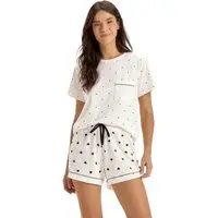Pijama Curto Cor com Amor Mini Corações Malha Comfort Feminino Branco
