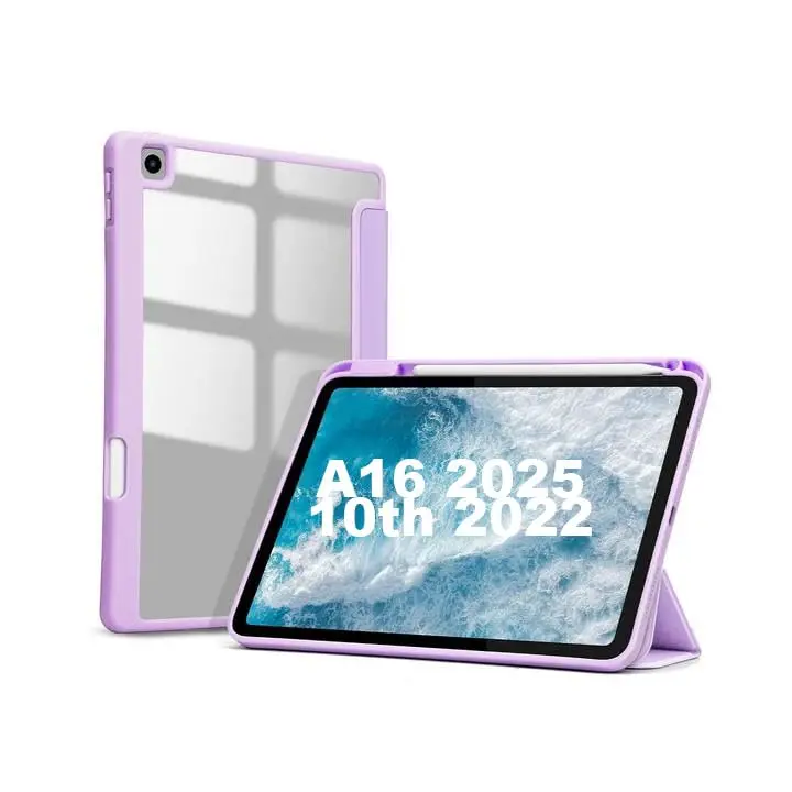 Capa para iPad (A16) de 11 polegadas (2025) e iPad de 10,9 polegadas (2022), com suporte fino, traseira rígida em policarbonato e função de ativação/desativação automática (Roxo)