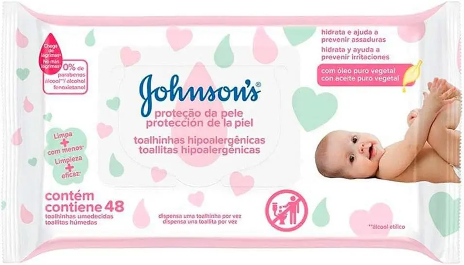 Lenços Umedecidos Johnson's Baby Proteção da Pele, 48 Unidades