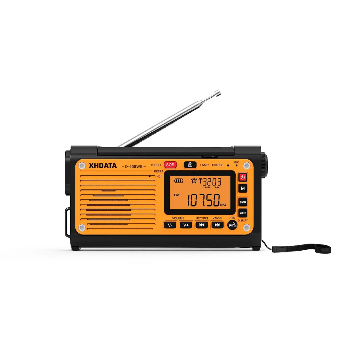 XHDATA Rádio de emergência D608WB com manivela FM AM SW NOAA Weather Radio | Carregamento USB/Solar/Manivela, Bluetooth MP3, lanterna, lâmpada de leitura e alarme SOS para acampamento e emergências