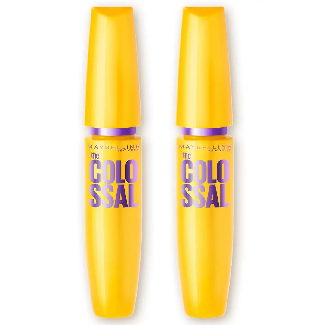 Maybelline NY The Colossal Volum' Express, Kit Máscaras de Cílios, Volume Colossal, Remoção Instantânea com Água, Fórmula com Colágeno, Cor Preto, 2 Unidades