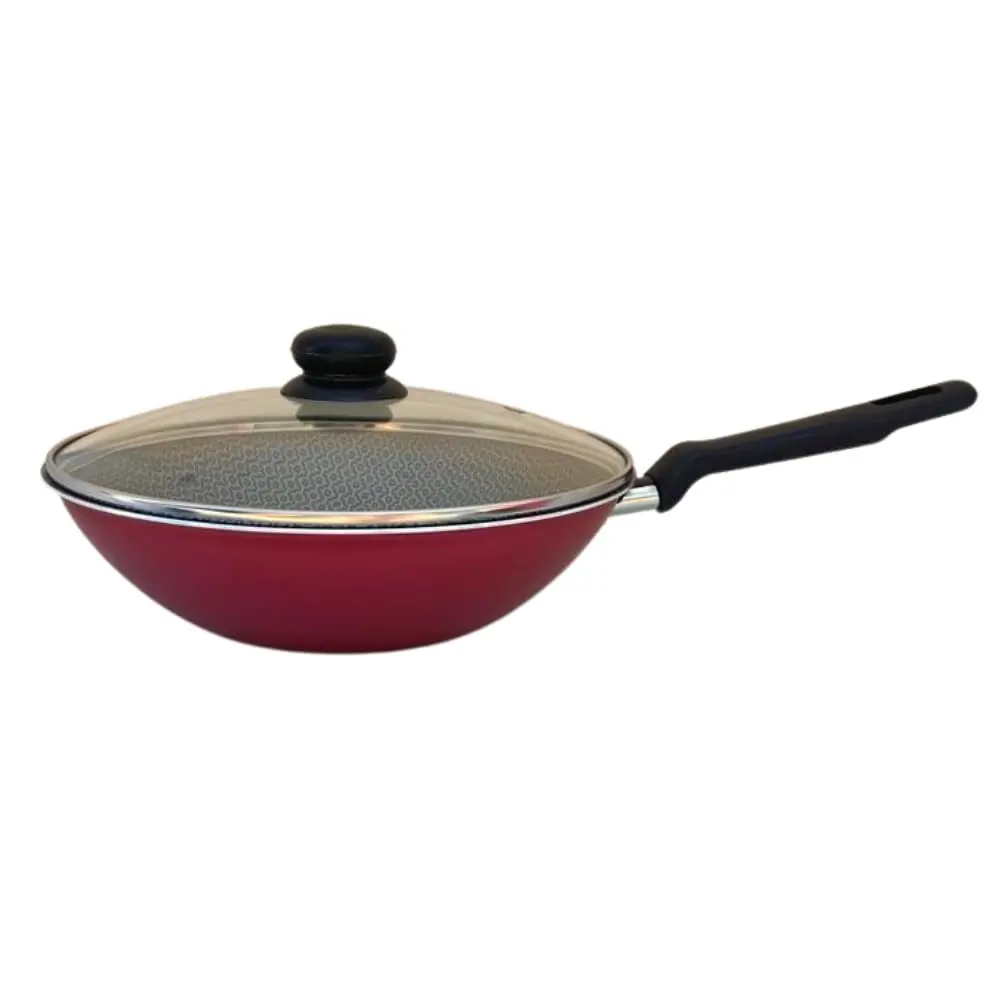 Frigideira Funda Antiaderente Wok Com Tampa- Tramontina (Vermelha, 24 Cm)