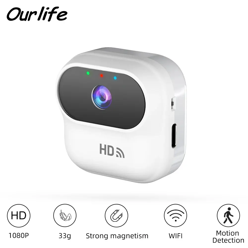 Câmera Mini WiFi Ourlife, Câmera de Segurança Externa para Casa Inteligente, Câmera de Monitoramento, Câmera de Vigilância com Rastreamento de Movimento