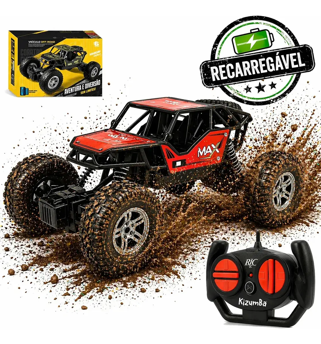 Carrinho Controle Remoto Rally Jipe Max Carro Grande Bateria Recarregavel Off Road Com Amortecedores 4x4 Brinquedo Kizumba - 1