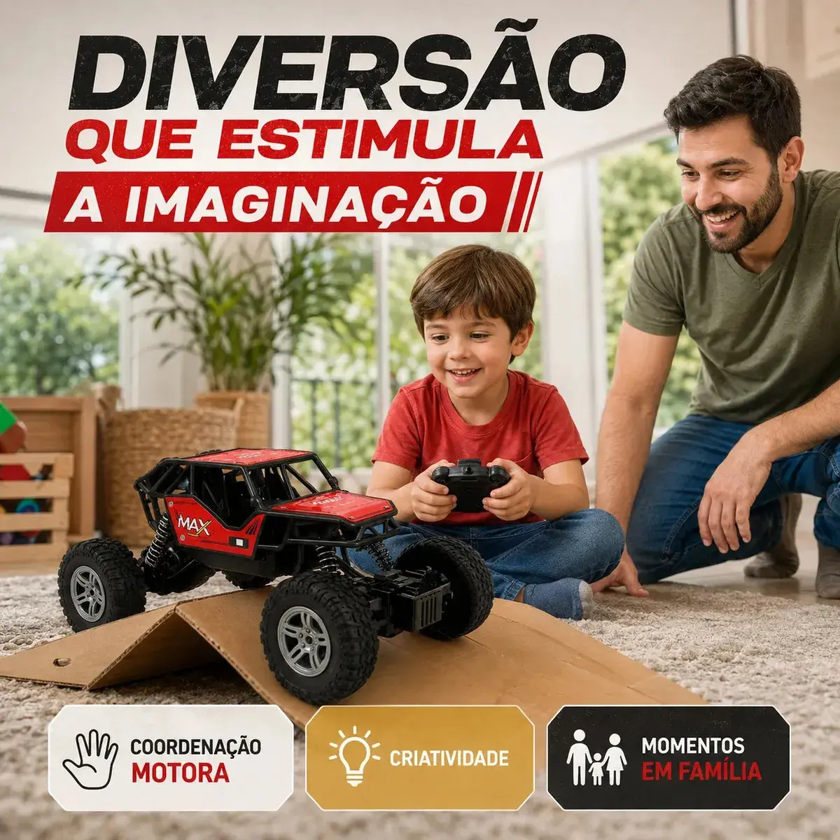 Carrinho Controle Remoto Rally Jipe Max Carro Grande Bateria Recarregavel Off Road Com Amortecedores 4x4 Brinquedo Kizumba thumbnail 3