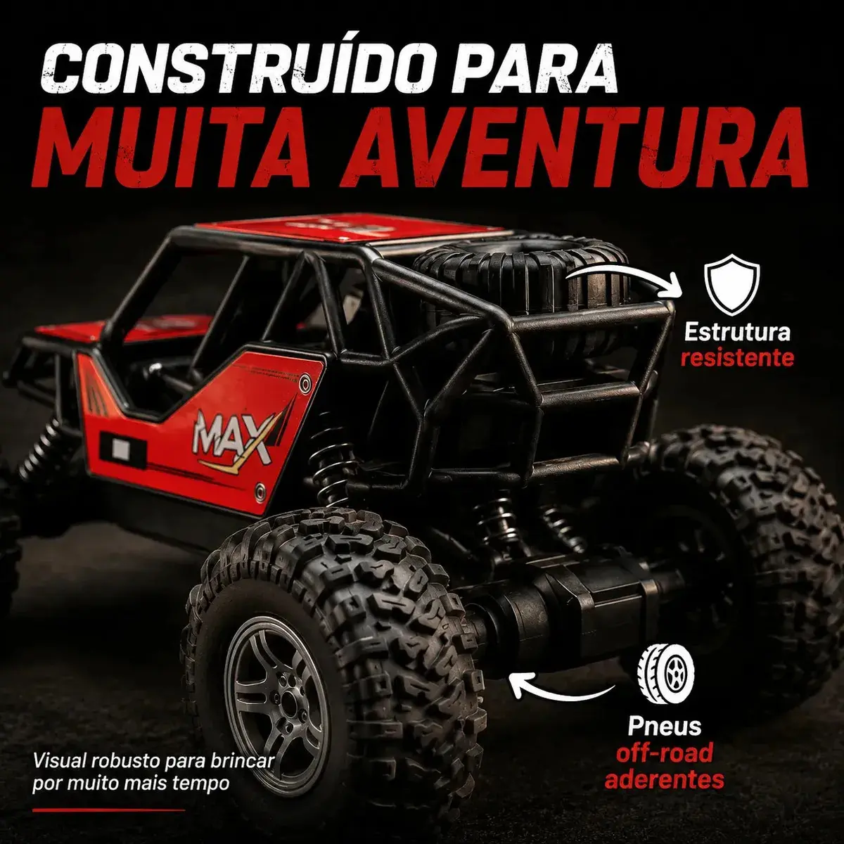 Carrinho Controle Remoto Rally Jipe Max Carro Grande Bateria Recarregavel Off Road Com Amortecedores 4x4 Brinquedo Kizumba thumbnail 4