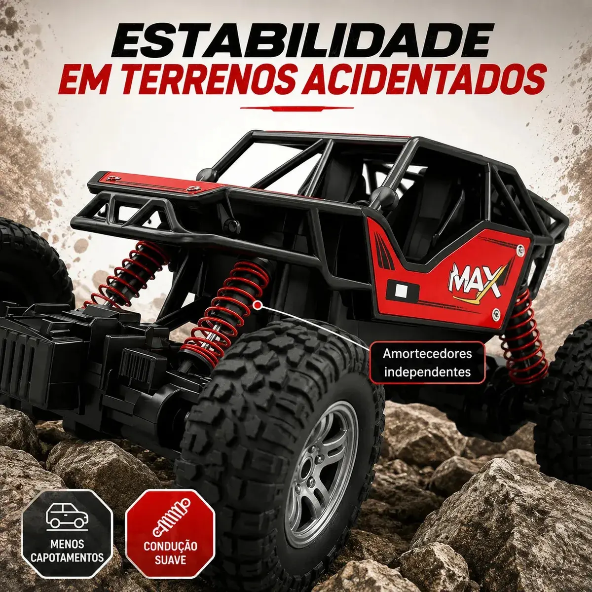 Carrinho Controle Remoto Rally Jipe Max Carro Grande Bateria Recarregavel Off Road Com Amortecedores 4x4 Brinquedo Kizumba thumbnail 5