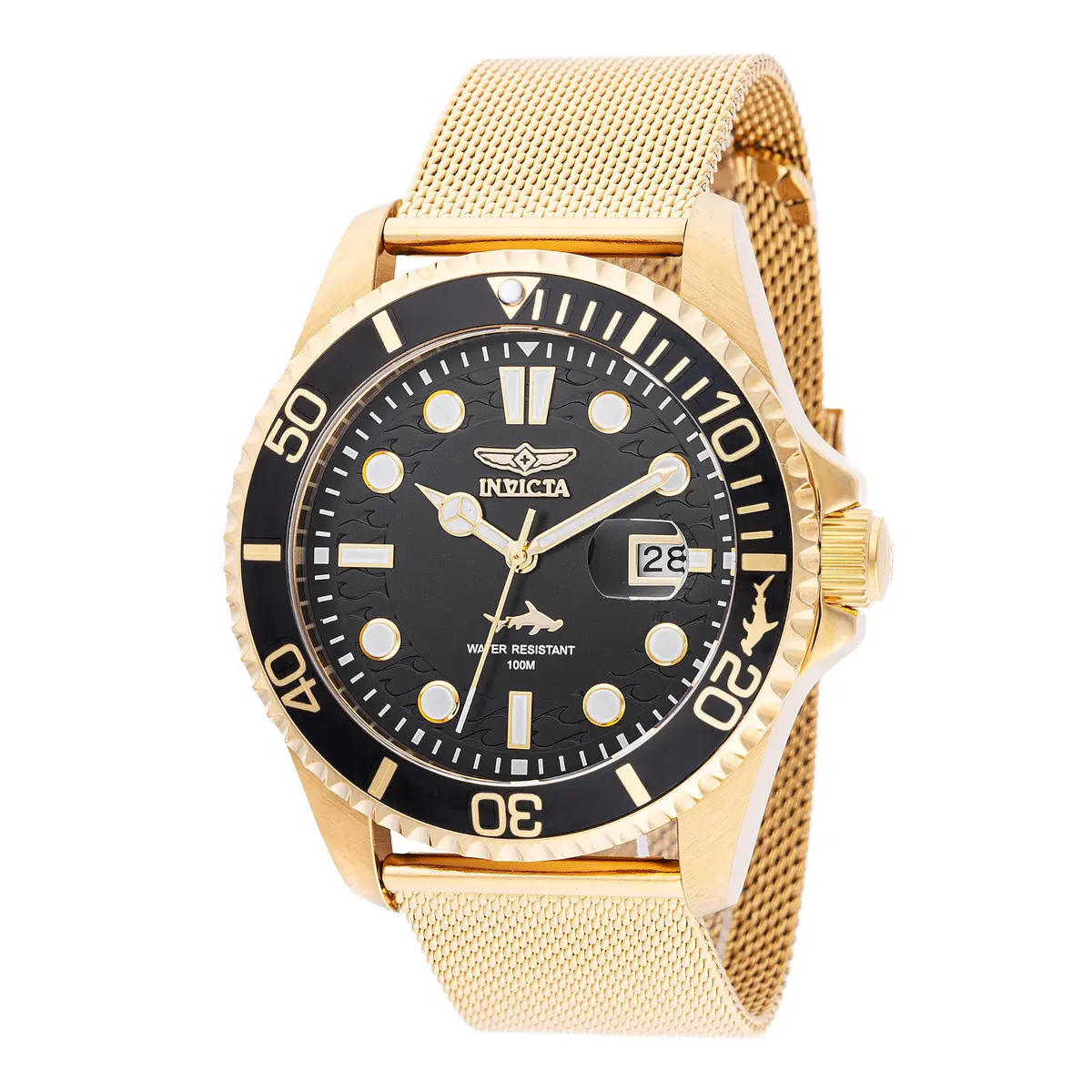 INVICTA Mostrador masculino Pro Diver 43 mm de aço inoxidável dourado e quartzo PC32