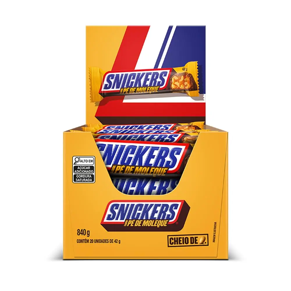 Chocolate Snickers Pé De Moleque - Display com 20 unidades de 42g