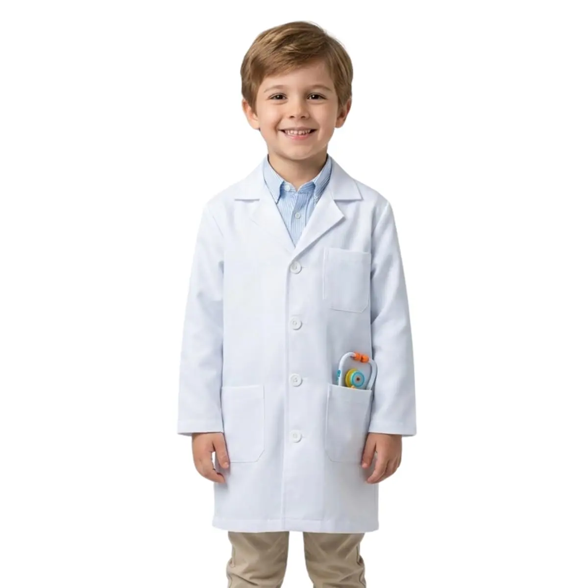 Jaleco Infantil Unissex Branco Manga Longa Botão Oxford Escolar Acinturado Fantasia Infantil