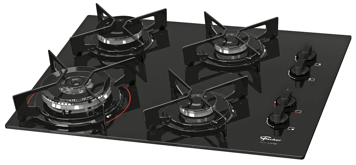 Fischer Cooktop à Gás 4 Bocas Tripla Chama Fit Line Mesa Vidro Preto Bivolt - 26299-57078