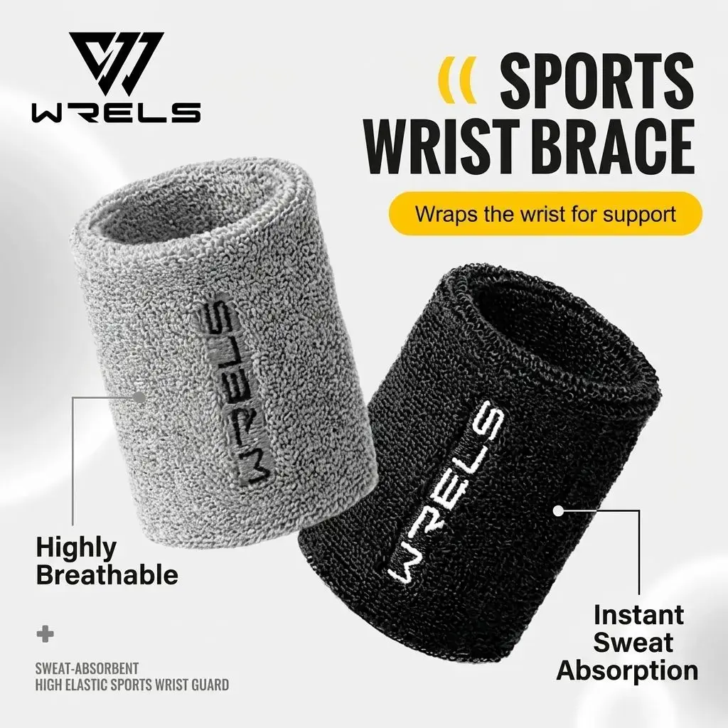 Faixa de Pulso WRELS Absorvente de Suor em Tecido Atoalhado Grosso para Academia, Fitness, Basquete, Tênis, Yoga, Levantamento de Peso e Corrida