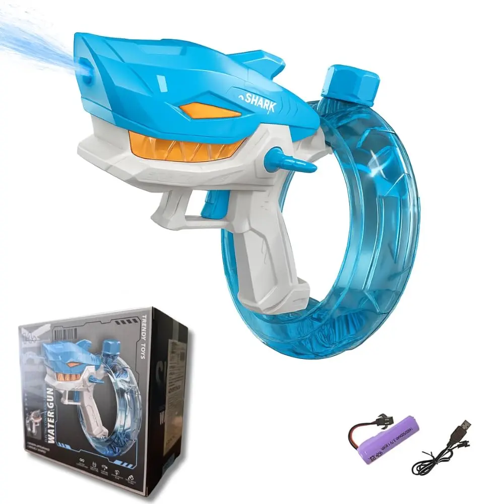 Pistola Disparo de Agua Tubarão de Brinquedo Eletrônica, Longo Alcance com LED e Bateria Recarregável, Brinquedo Infantil para Crianças (Azul) - 1