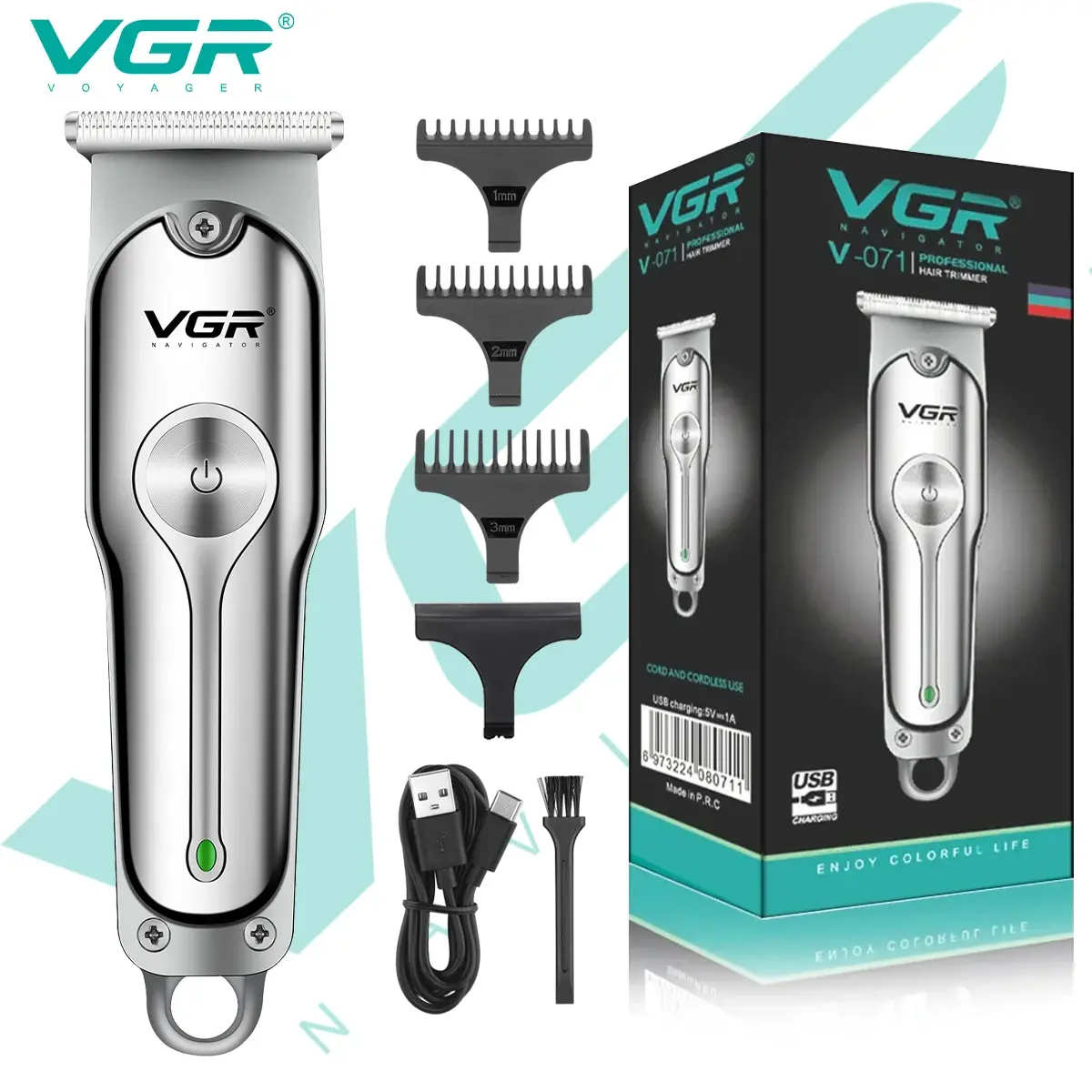 VGR071 T-lâmina de corte barbeiro recarregável profissional cabelo Clipper Trimmer para homens sem fio