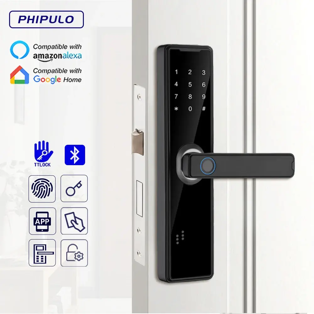 Ttlock bluetooth-compatível impressão digital fechadura da porta código cartão chave tela de toque fechadura da porta inteligente fechadura eletrônica digital para casa