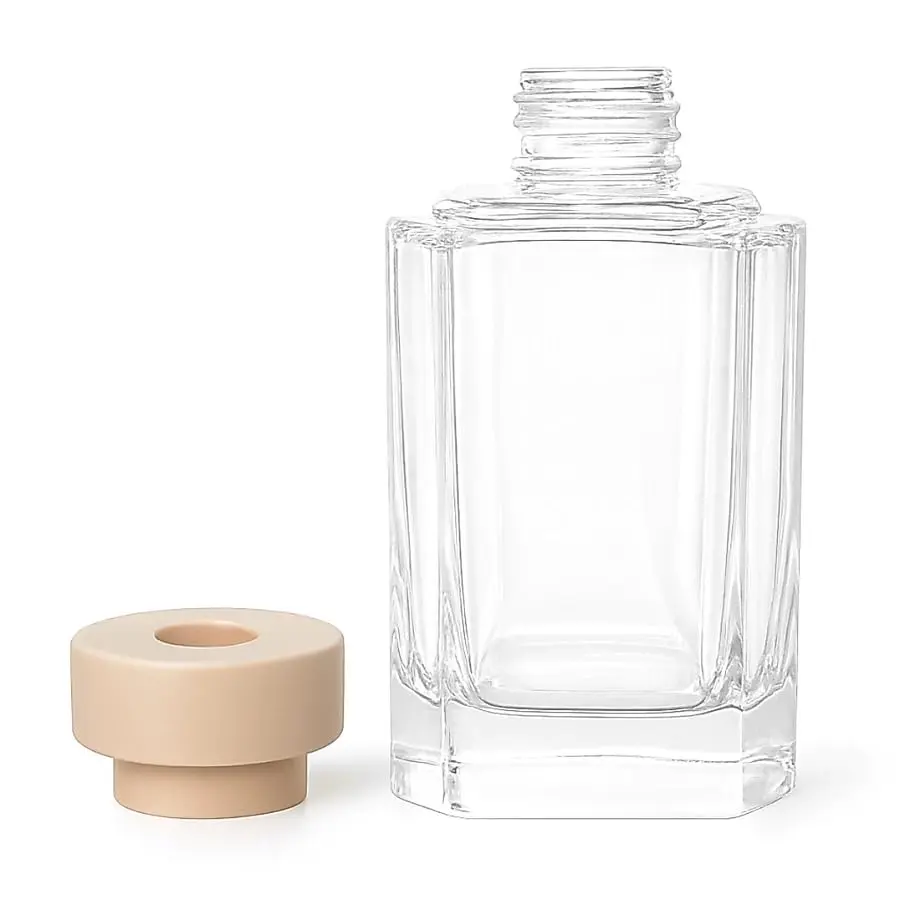 Frasco Difusor de Vidro Canelado 200 ml com Tampa Bege e Varetas(1 Frascos S/Vareta) - 1