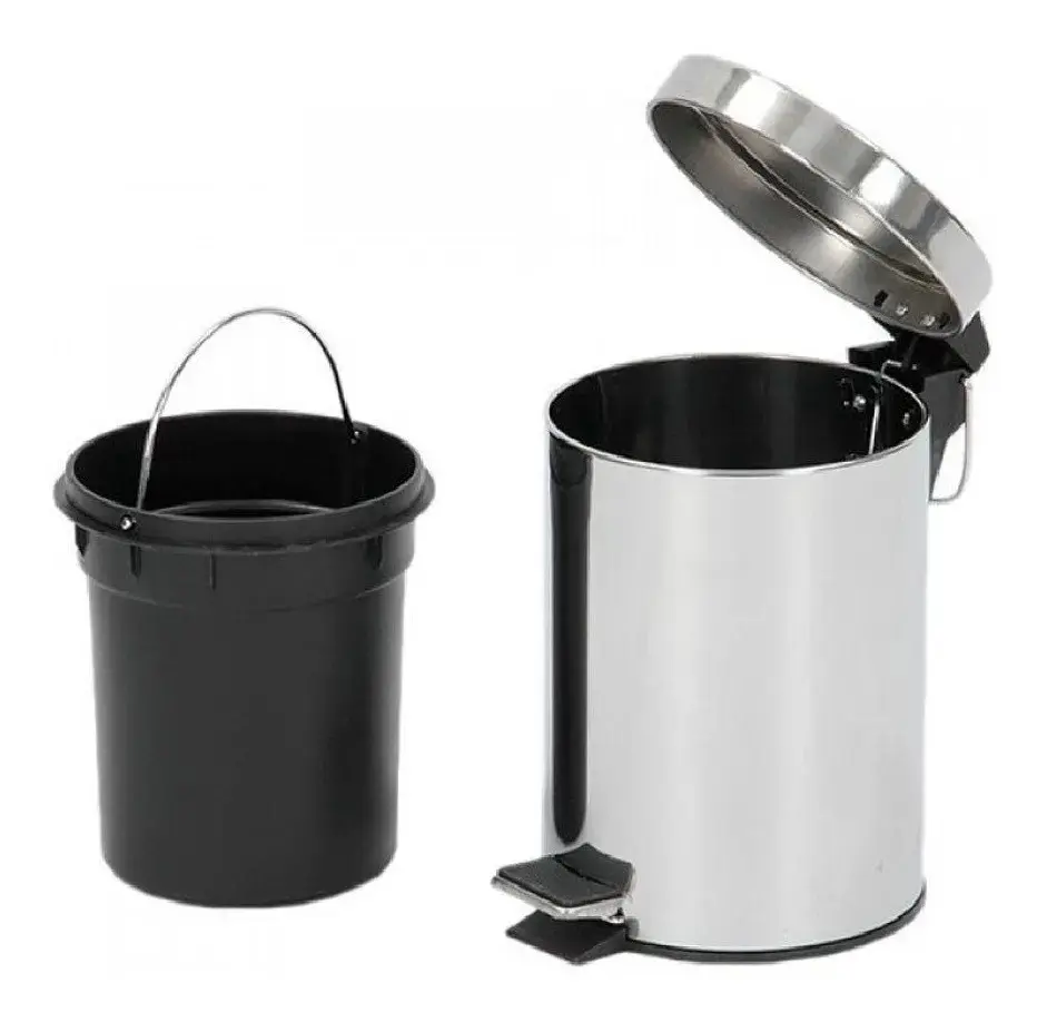 Lixeira Inox 8L Com Pedal E Cesto Removível Para Banheiro Cozinha e Escritório 8 Litros Aço Inox Redonda Balde Removível Com Alça Cor Inox Pítia thumbnail 8