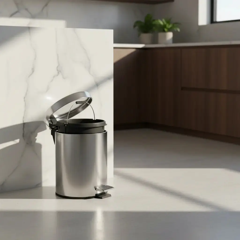 Lixeira Inox 8L Com Pedal E Cesto Removível Para Banheiro Cozinha e Escritório 8 Litros Aço Inox Redonda Balde Removível Com Alça Cor Inox Pítia thumbnail 9