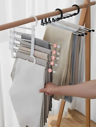 Cabide Multifuncional para Calças de Inox com 5 Divisórias Branco - 1