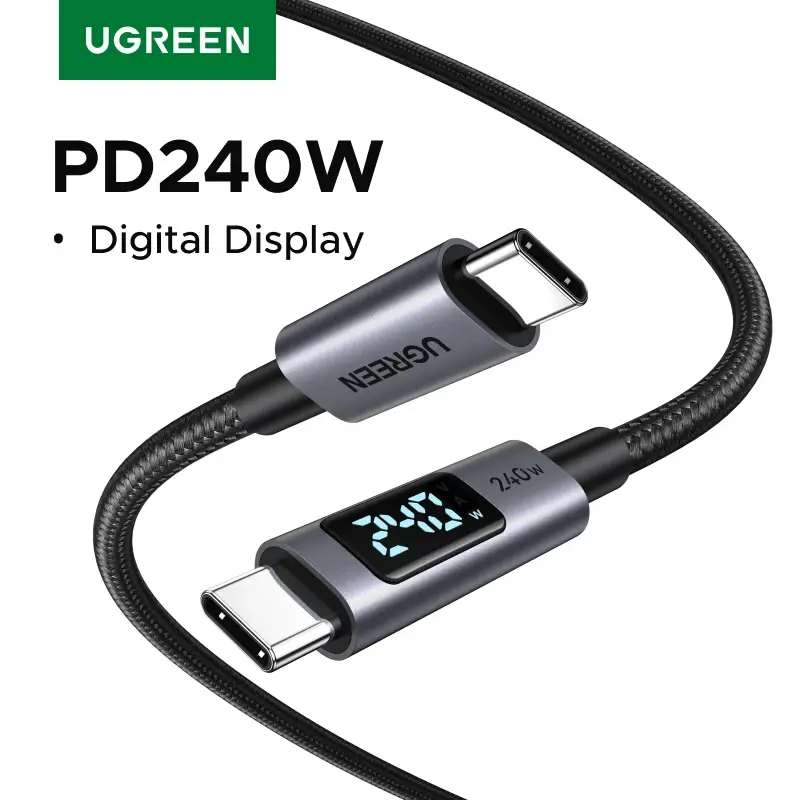 Cabo de Carregamento UGREEN Tipo-C PD3.1 240W com Tela Digital, Cabo USB-C para Laptop, MacBook, HP, iPhone 17, 16, Samsung S25, Xiaomi