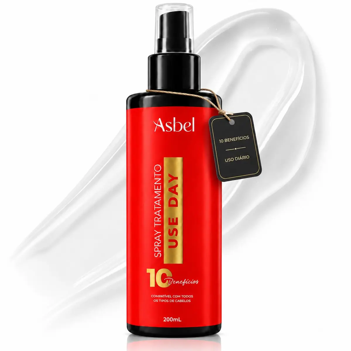 Asbel Spray Use Day 10 Benefícios 200ml Protetor Térmico Brilho e Selamento | Use Day reúne proteção, controle de frizz, brilho, maciez, hidratação e cuidado das cutículas em um único produto.