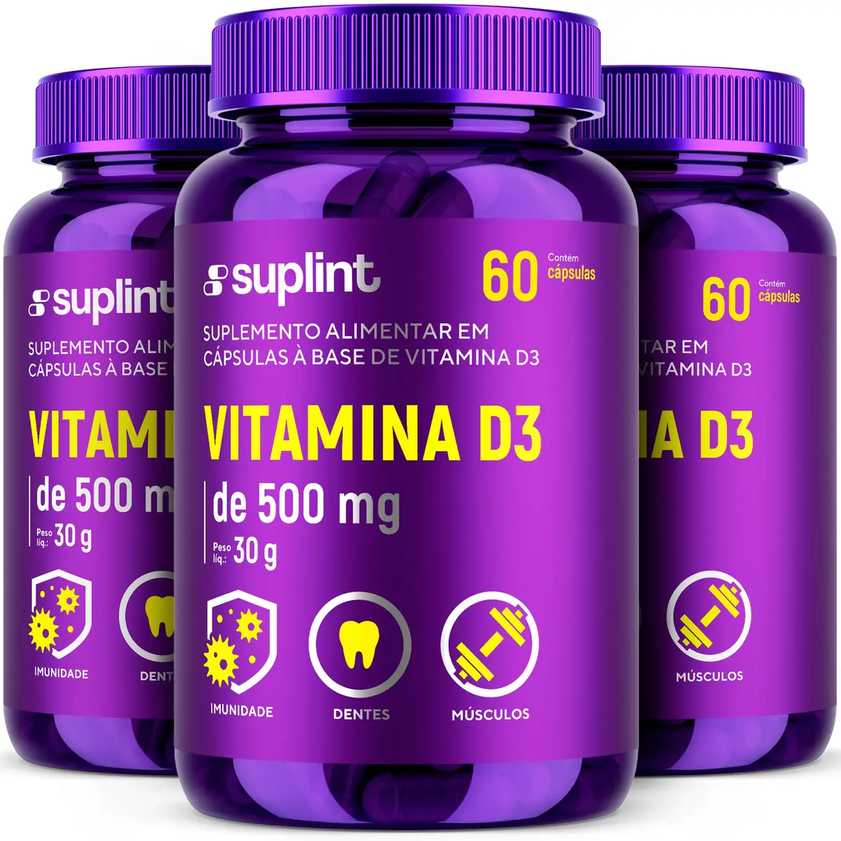 Vitamina D3 2000 UI – Suplemento Vitamínico em Cápsulas Veganas | Sem Glúten e Não Transgênico – 60 Cápsulas (3 Pack)