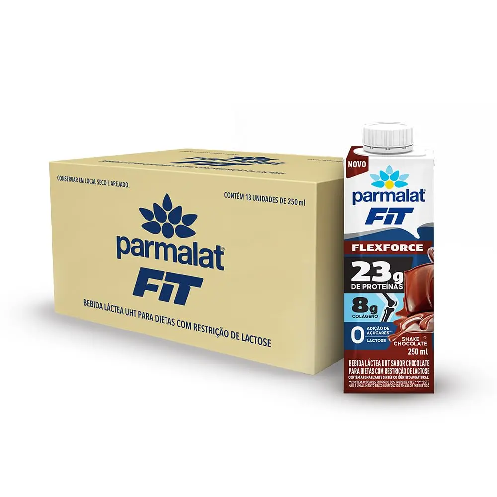 Bebida Proteica Parmalat Fit Flexforce Chocolate 23G de Proteína 250ML c/Colágeno - 18 unidades